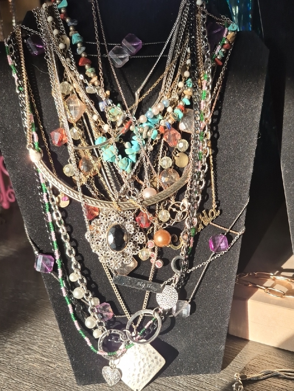 Layered Multicolor Women’s Fashion Necklaces - Assorted Gemstone Colors. Vintage